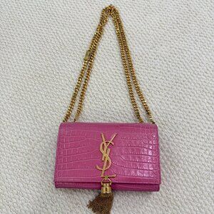 YSL Pink Kate Tassel Bag (Crocodile-Embossed)